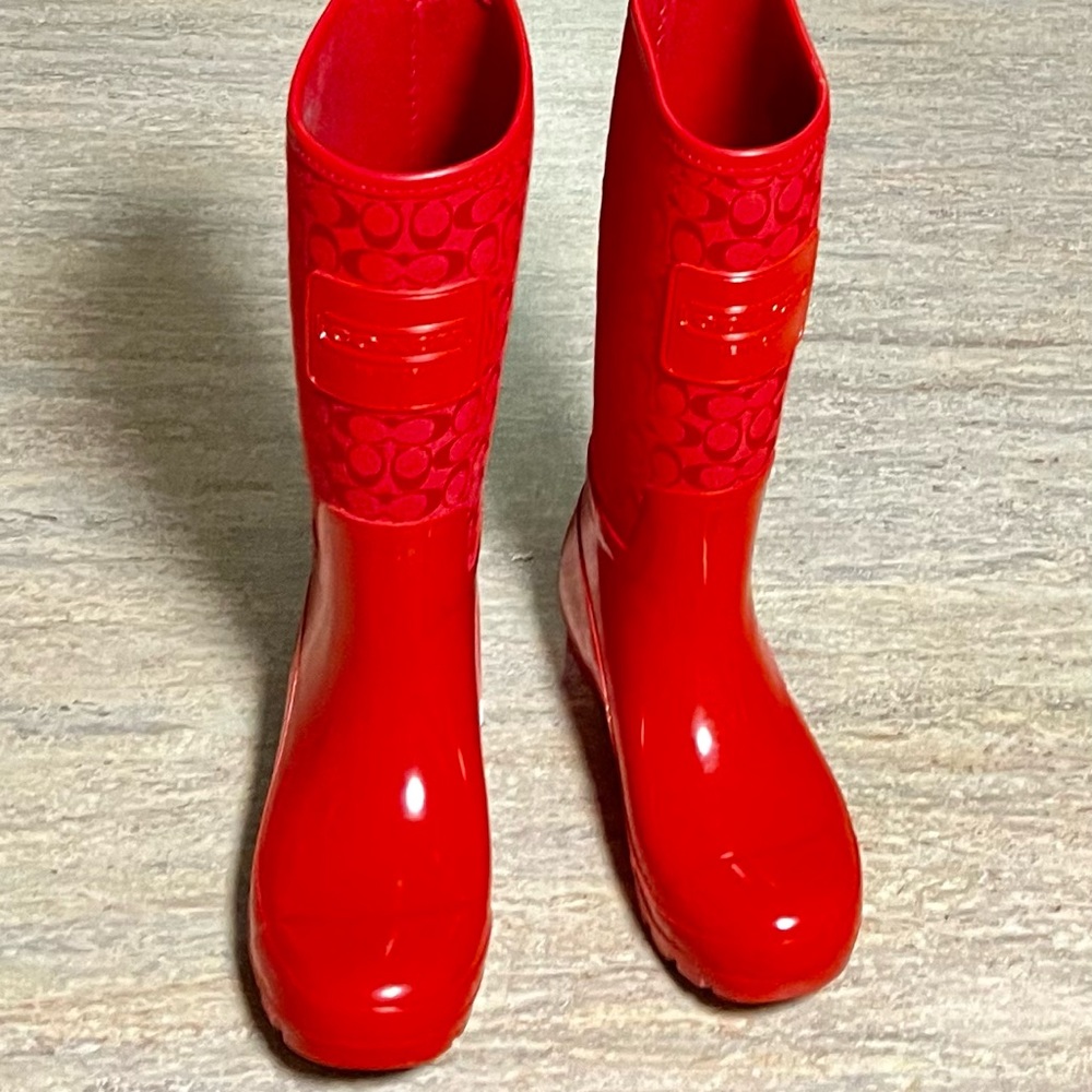 Coach red tall rain boots